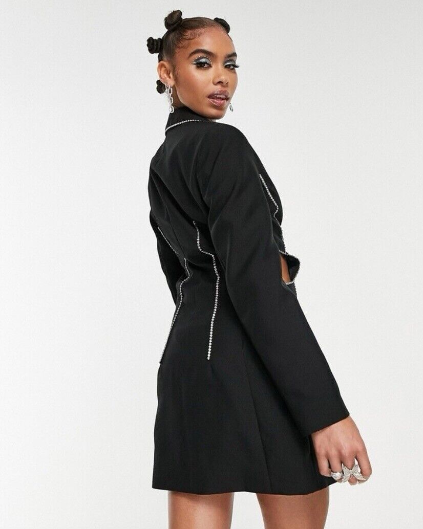 Cut Out Diamante Trim Blazer Dress in Black – Brandlyng