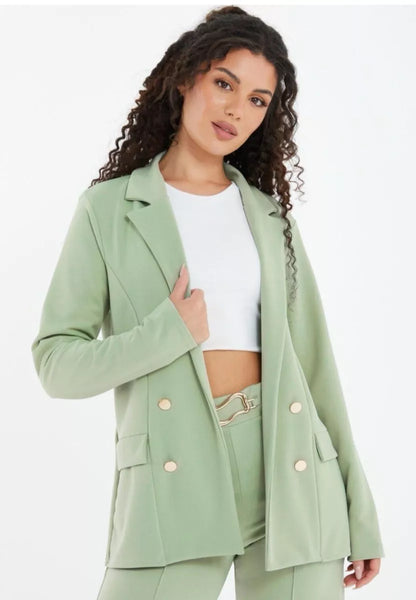 Sage Tailored Blazer with Gold Buttons