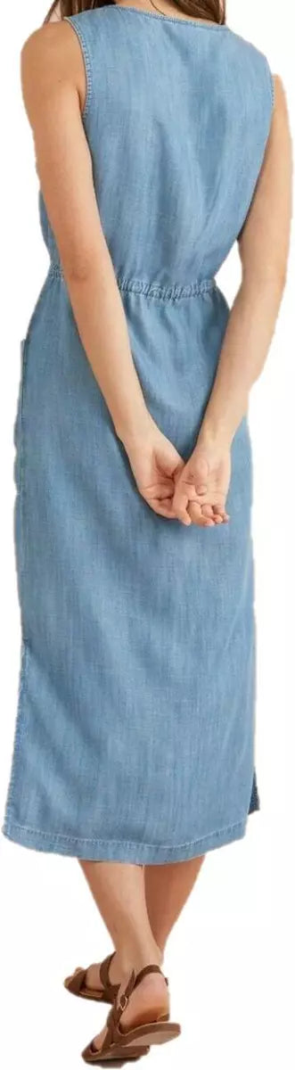 Denim Blue Tencel Pocket Long Dress Elasticated Tie Waist