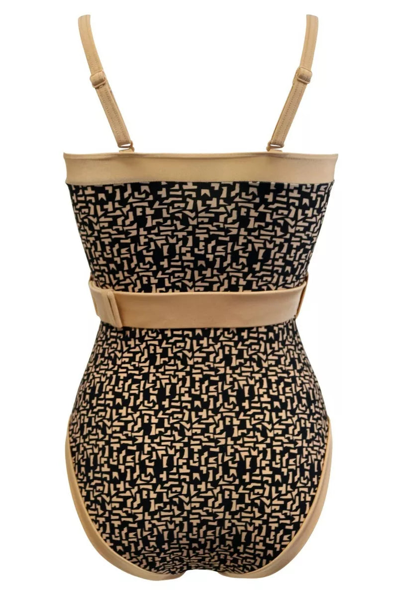 Casablanca Black/Gold Removable Straps Belted Control Swimsuit