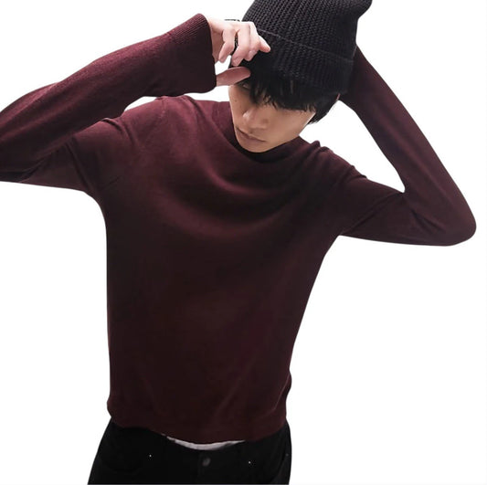 Knitted Roll Neck Jumper in Burgundy Marl