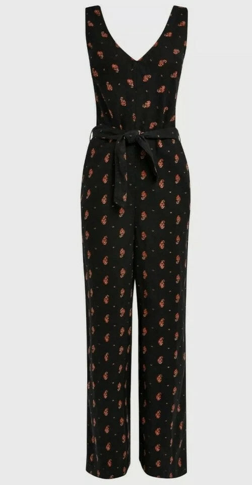 Black Floral Print Linen Blend Jumpsuit
