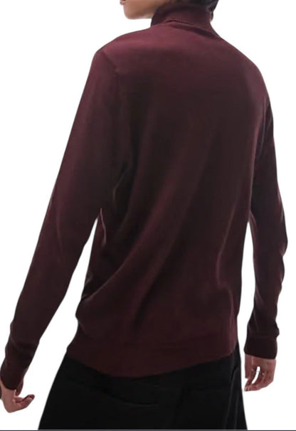 Knitted Roll Neck Jumper in Burgundy Marl