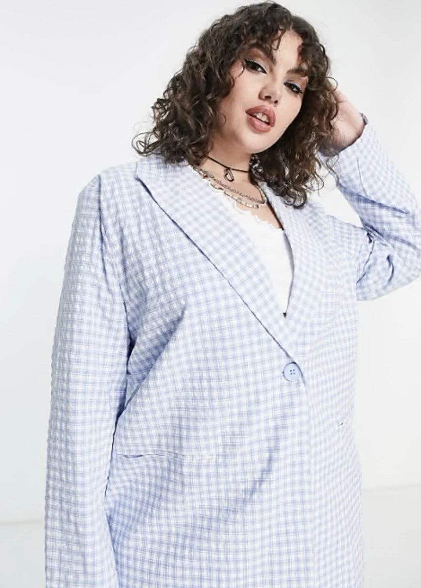 Plus Oversized Blazer Co-ord in Blue Gingham