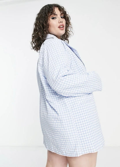 Plus Oversized Blazer Co-ord in Blue Gingham