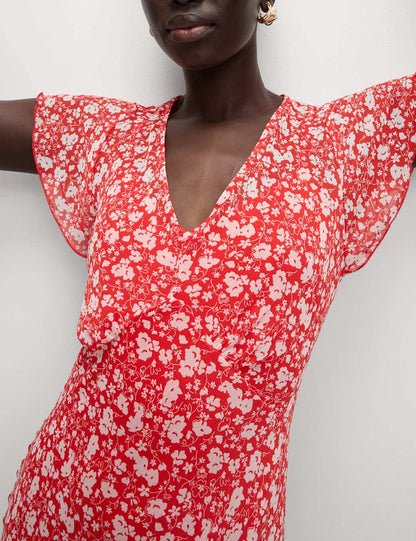 Womens Floral Tea Midi Dress in Red Mix