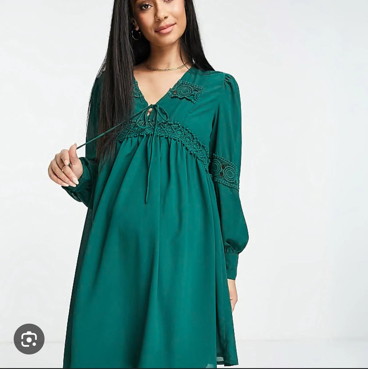 ASOS DESIGN Maternity lace insert mini smock dress in forest green