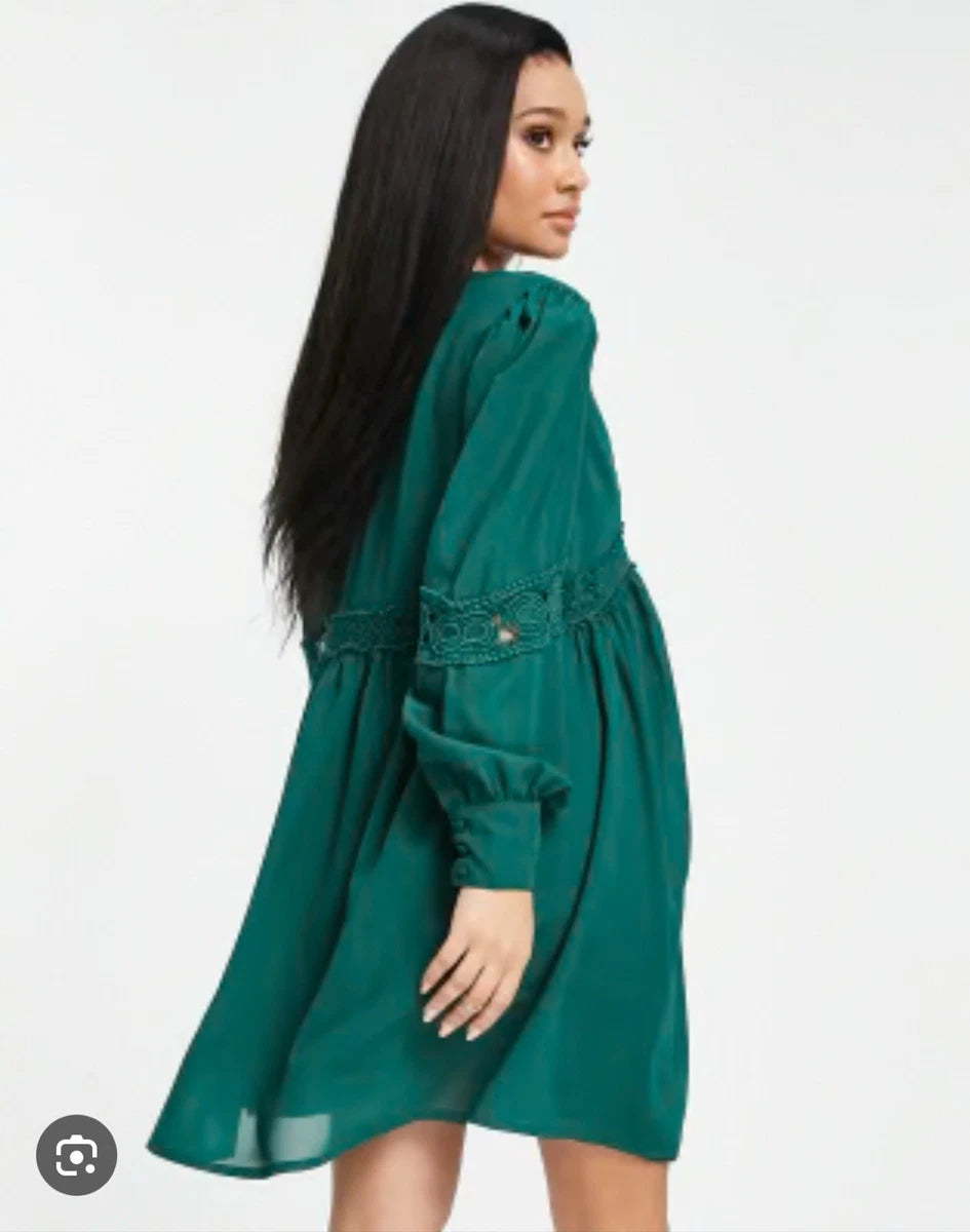 ASOS DESIGN Maternity lace insert mini smock dress in forest green