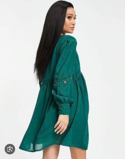 ASOS DESIGN Maternity lace insert mini smock dress in forest green