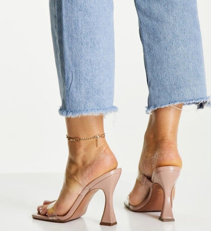 ASOS DESIGN Wide Fit Nasia heeled mules in clear