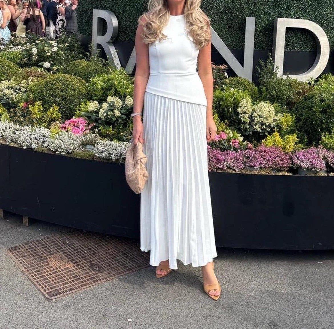 Michelle Keegan Halterneck Pleated Dress - White