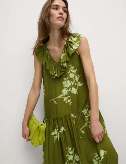 V Neck Frill Detail Midaxi Dress