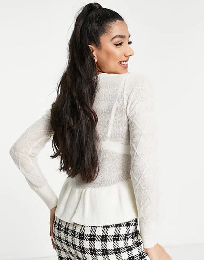 Ivory Faux Pearl Diamond Frill Hem Jumper