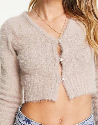 Miss Selfridge Super Lash Cardi With Button Detail In Mocha