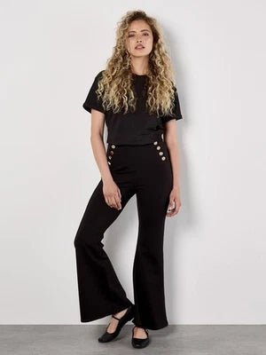 Anne Weybur Wide Leg Sailor Trousers with High Waist Black