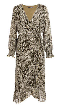 Khaki Animal Print Wrap Dress