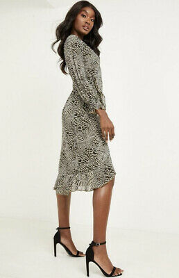 Khaki Animal Print Wrap Dress