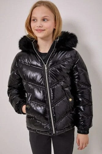 Lipsy Black High Shine Shower Resistant Short Padded Coat