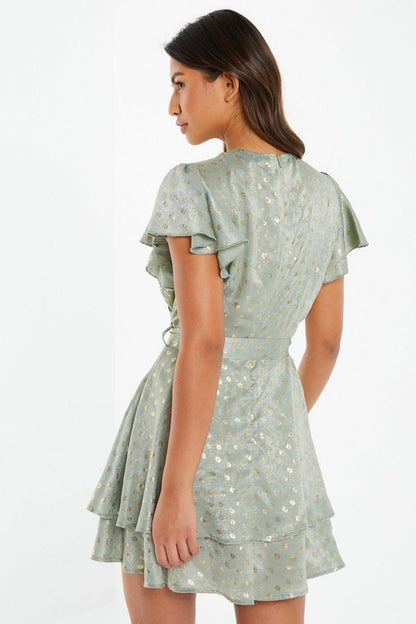 Khaki Satin Polka Dot Skater Dress