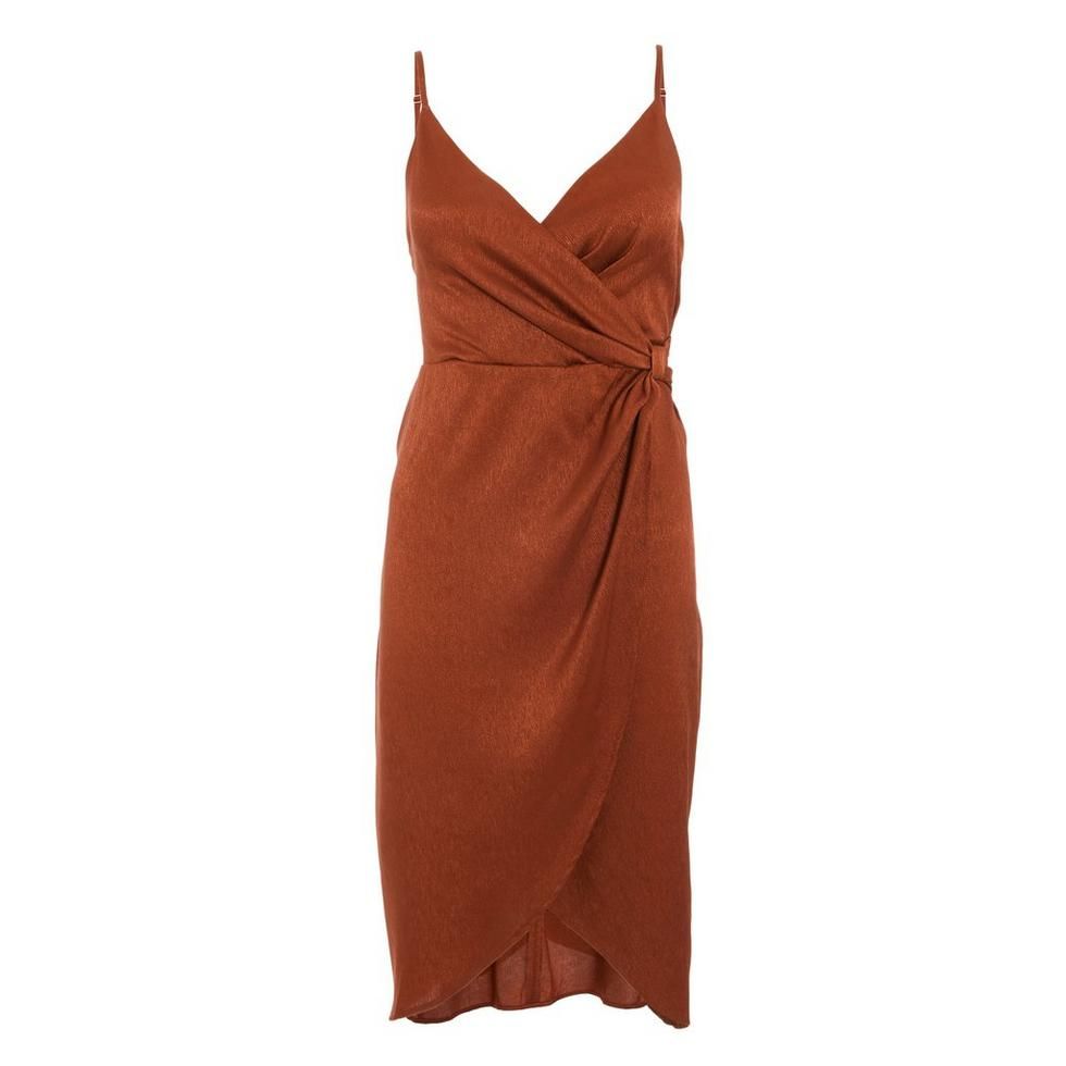 Rust Satin Wrap Dress