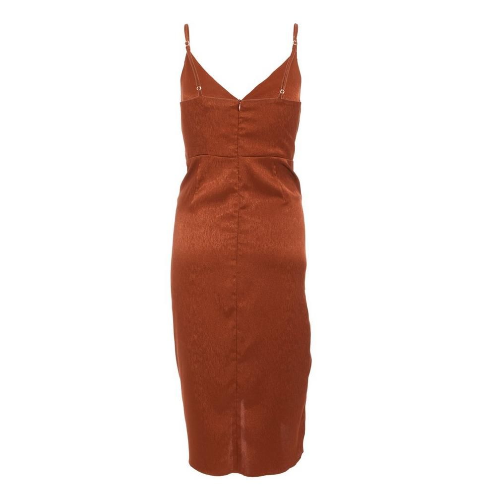 Rust Satin Wrap Dress