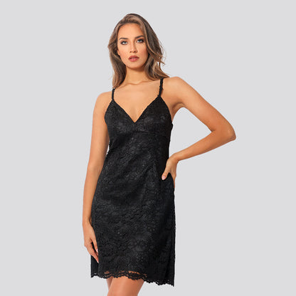 Black Leopard Satin Night Dress
