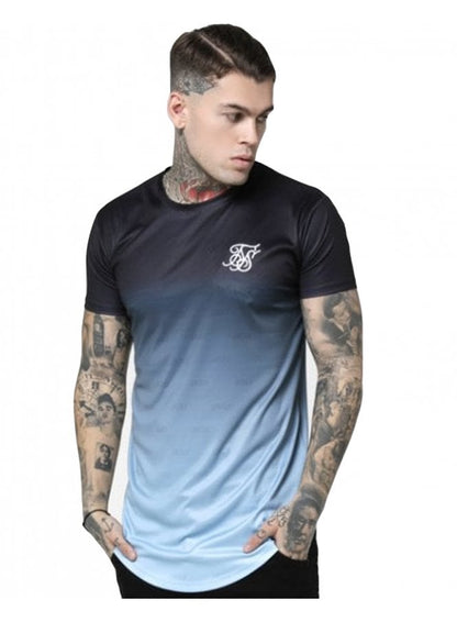 Curved Hem Shadow Silk Fade Tee Black/Light Blue