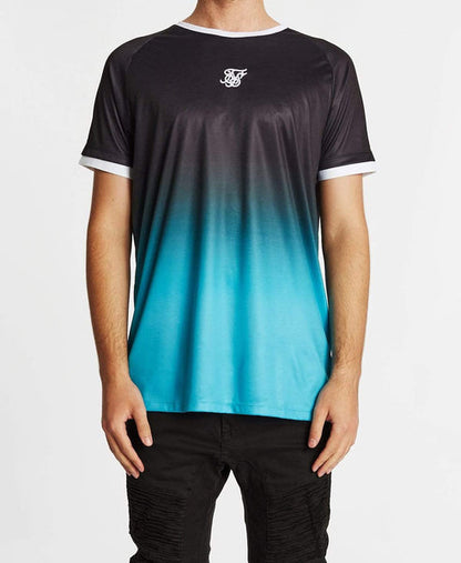 Raglan Straight Hem Fade T-Shirt Black/Teal