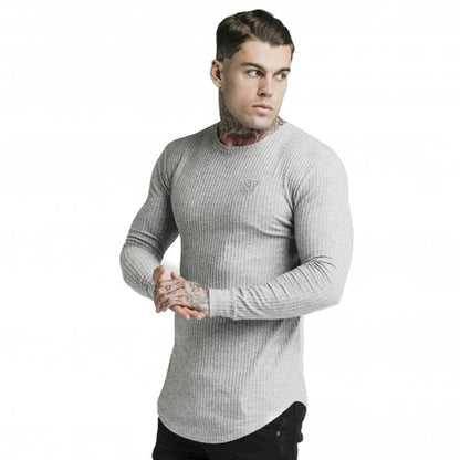 Brushed Ribbed Knit Long Sleeve Gym Top