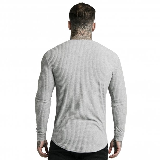 Brushed Ribbed Knit Long Sleeve Gym Top