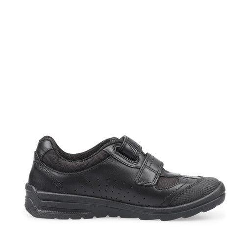 Rocket Black leather boys rip-tape school shoes