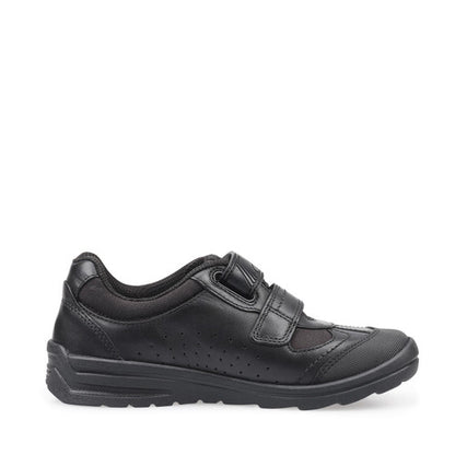 Rocket Black leather boys rip-tape school shoes