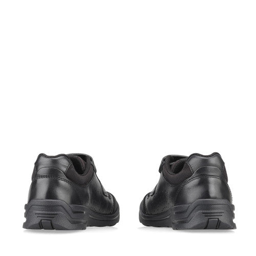 Rocket Black leather boys rip-tape school shoes