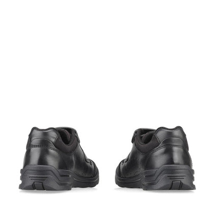 Rocket Black leather boys rip-tape school shoes