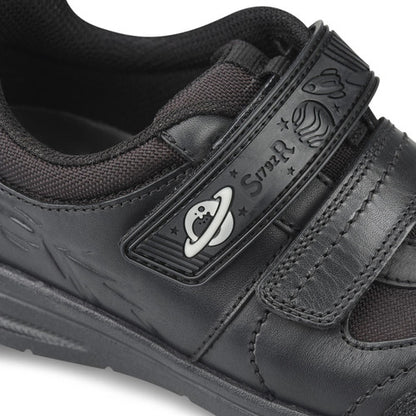 Rocket Black leather boys rip-tape school shoes