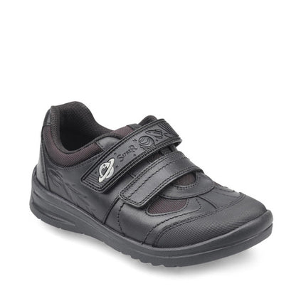Rocket Black leather boys rip-tape school shoes