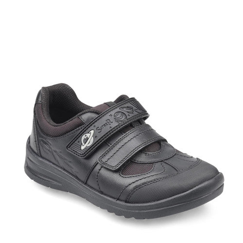 Rocket Black leather boys rip-tape school shoes