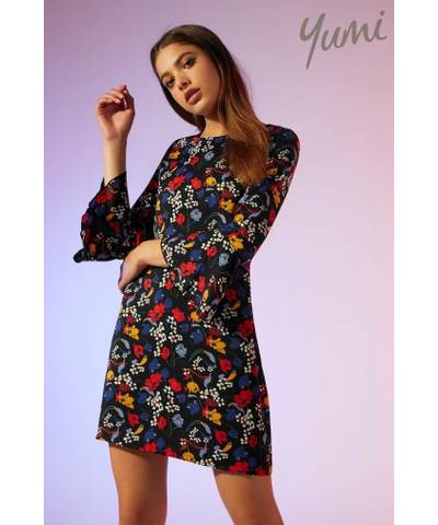 Floral Flute Sleeve Tunic Dress