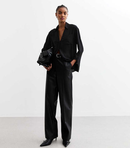 Tall Black Chest Pocket Crepe Shirt