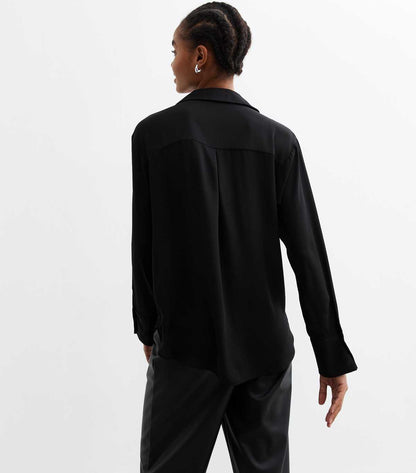 Tall Black Chest Pocket Crepe Shirt
