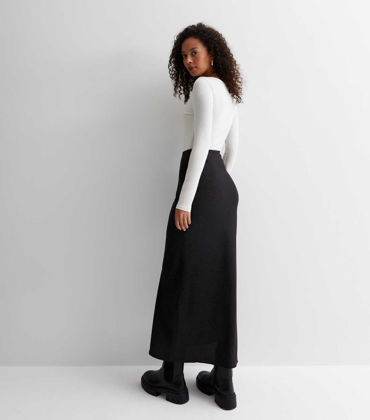 Tall Black Satin Bias Cut Maxi Skirt