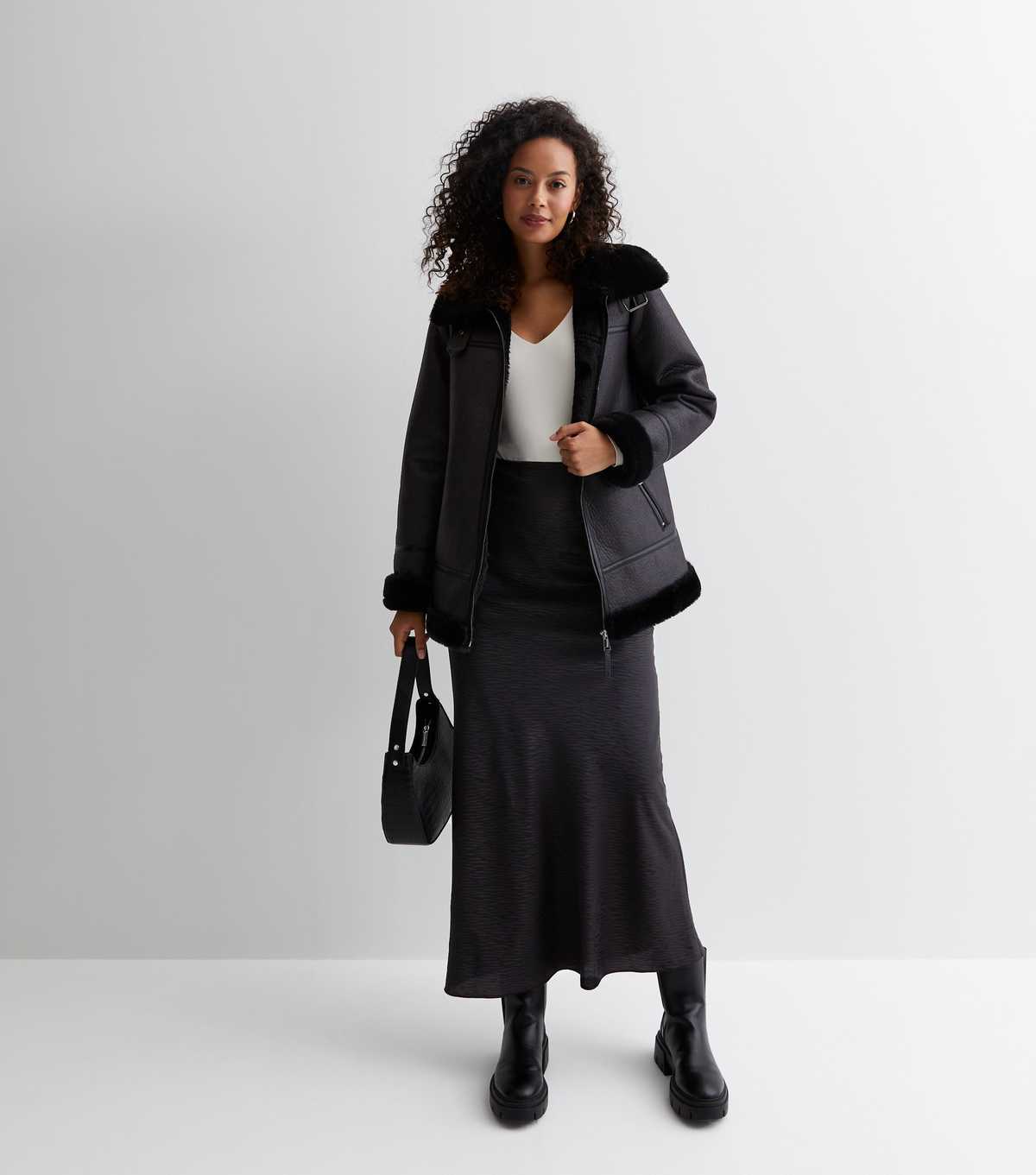 Tall Black Satin Bias Cut Maxi Skirt