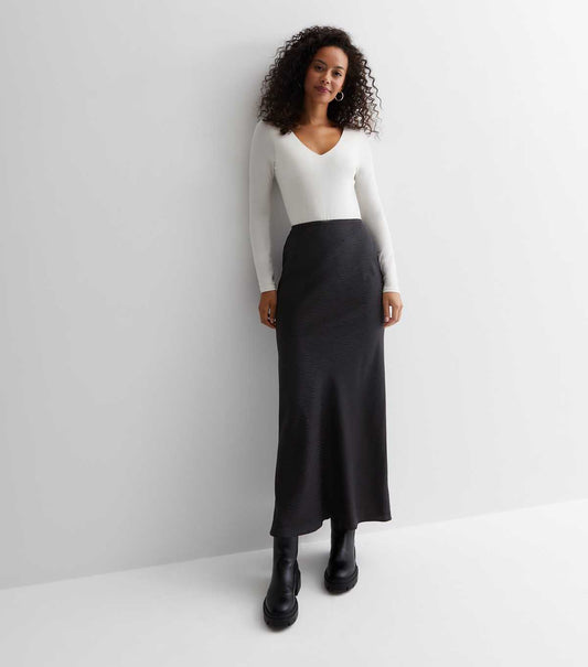 Tall Satin Maxi Skirt - Black