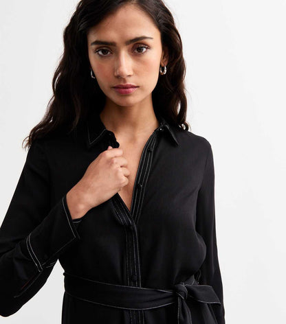 Black Stitched Midi Shirt Dress