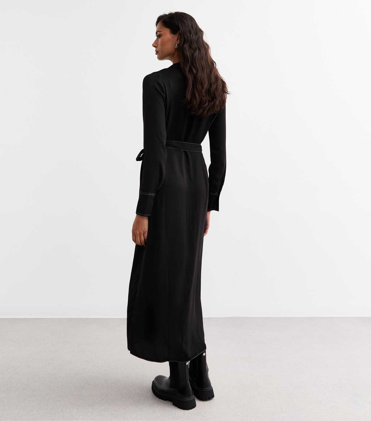 Black Stitched Midi Shirt Dress