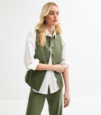Tall Khaki Linen Blend Waistcoat