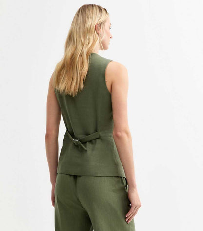 Tall Khaki Linen Blend Waistcoat