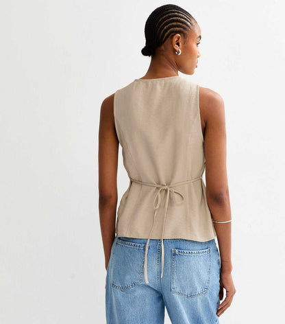 New Look Stone Sleeveless Crew Neck Waistcoat