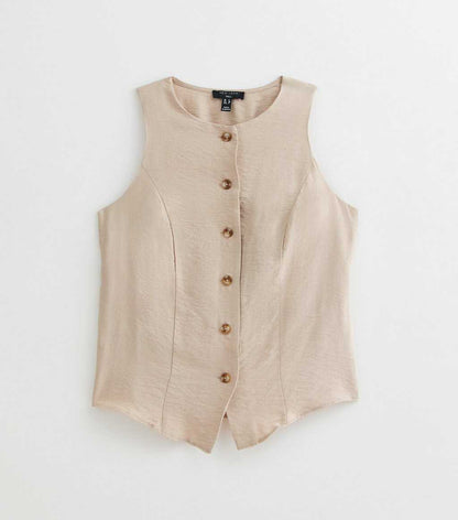 New Look Stone Sleeveless Crew Neck Waistcoat