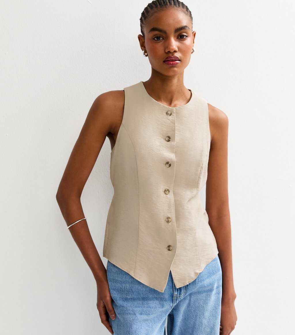 New Look Stone Sleeveless Crew Neck Waistcoat